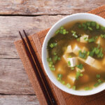 Japanese Miso Soup In A White Bowl Horizontal Top View