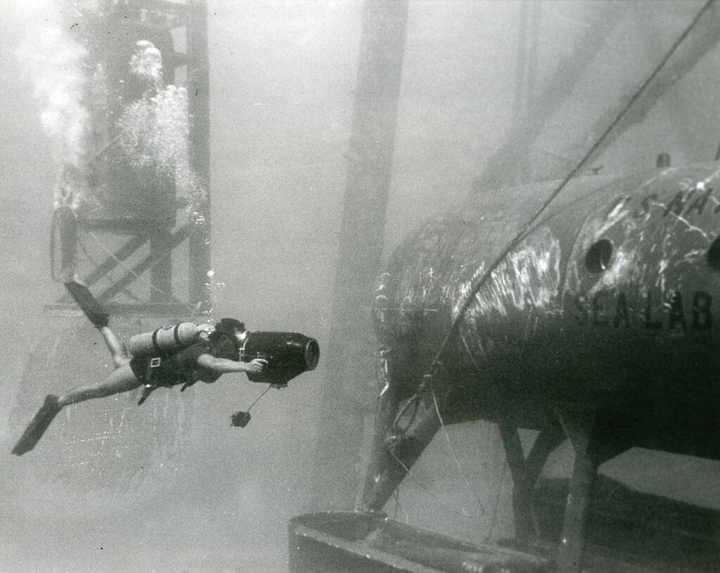 Man In The Sea Sealab I Being Lowered 1964