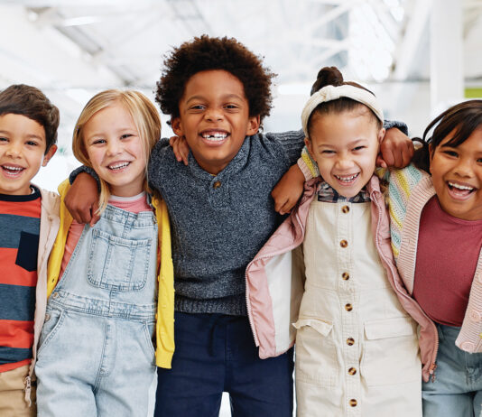 Science, Portrait And Group Of Children With Happiness At Convention, Expo Or Exhibition For Workshop. Student, Kid Or Face With Smile At Tradeshow Or Scientific Conference For Knowledge Or Education